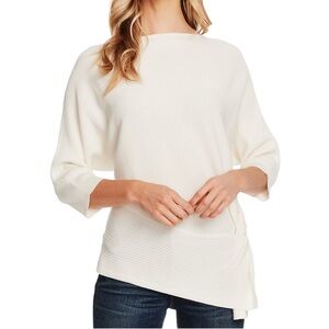 NWT Vince Camuto Dolman Sleeve Side Twist Asymmetric Sweater Blouse Pearl Ivory